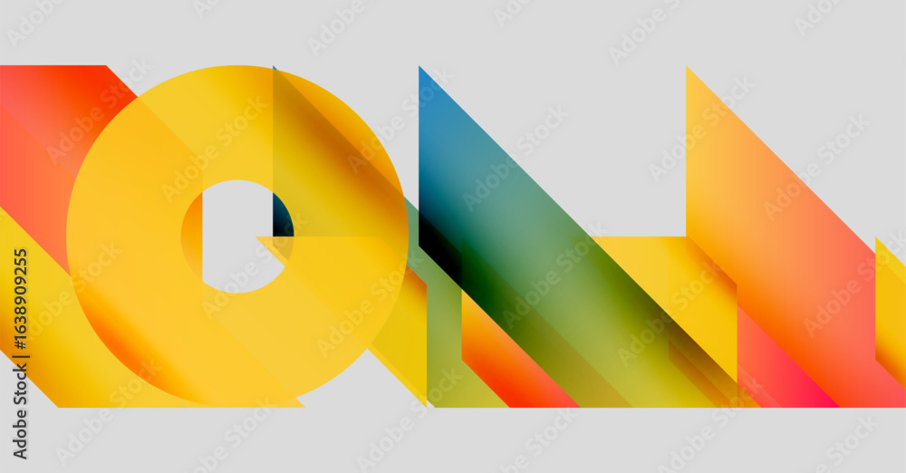 Poster abstract geometric composition. overlapping shapes create vibrant color gradients, dynamic visual ef