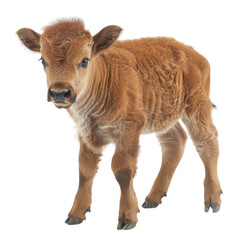 Fototapeta premium Adorable Brown Calf Standing on White Background with Soft Fur