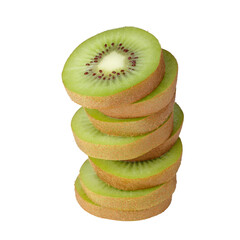 Whole kiwi fruit and round slices isolated on a transparent background