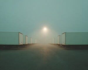 Modern Electric Fleet Charging Station in Foggy Logistics Yard Premium Sustainable Transport Content for Corporate Marketing and Social Media Campaigns