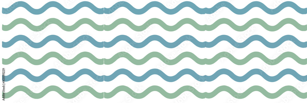 Poster a repeating pattern of alternating blue and green wavy lines.