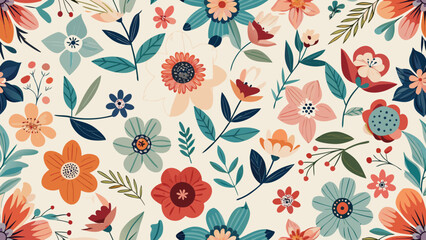 Colorful abstract floral pattern with muted tones and organic shapes background illustration