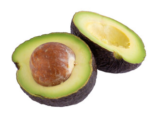 Avocado and Half of fresh avocado with kernel isolated on a transparent background.
