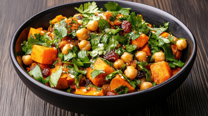 Delicious vegetarian tagine featuring sweet potatoes, chickpeas, and fresh herbs