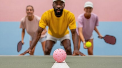 Naklejka premium Authentic Active Adults Playing Pickleball Outdoors Premium Modern Lifestyle Content for Social Media and Sports Marketing Campaigns