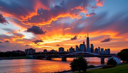 Obraz premium Serene Sunset Over Urban Skyline