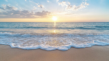 Obraz premium Gentle waves lapping at shore during serene sunset over ocean