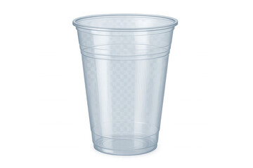 Photorealistic transparent plastic cup isolated on transparent background, ideal for mockups and presentations