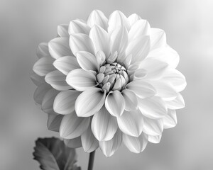 Monochrome dahlia flower with many delicate petals, detailed studio shot. Use it to evoke beauty, purity, or as a subtle, elegant background.