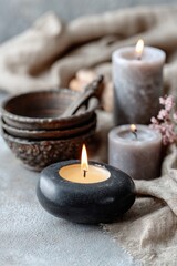 Modern Minimalist Aromatherapy Candles and Rustic Bowls Premium Relaxation and Wellness Decor for Calm Lifestyle and Mindfulness Content