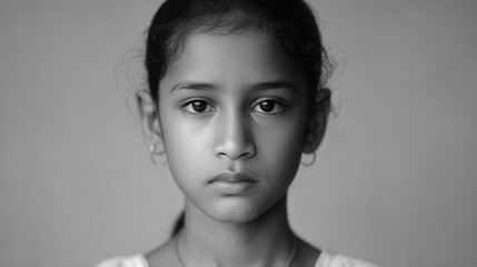 crying girl with tearstained eyes expressing deep emotions stands in front of clean monochrome background