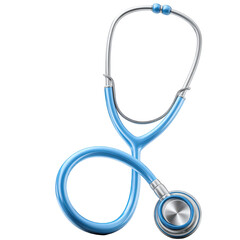 Classic light blue medical stethoscope with shiny silver metal earpieces and a circular chestpiece.