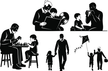 Grandparents day illustration of a grandparent spending quality time with their grandchild isolated on white background vector bundle