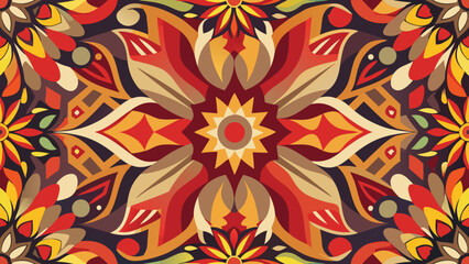 Vibrant abstract floral mandala pattern in warm earthy tones symmetrical