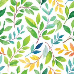 Watercolor botanical pattern with green blue yellow and orange leaves vector