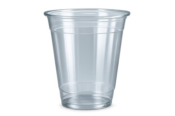 Realistic, empty transparent plastic cup isolated against a clear background, perfect for showcasing beverages in various designs and settings