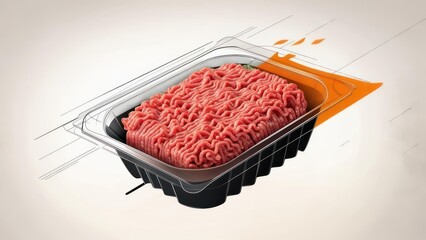 Fresh Ground Beef in a Modern Tray with Dynamic Abstract Line Art Accents