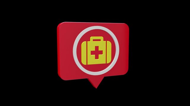 3D Red Medical Kit Icon Isolated on Black Background
