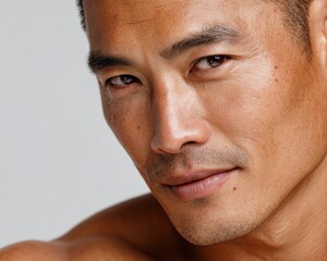 Obraz premium Authentic Close-Up Portrait of Confident Asian Millennial Man with Clear Skin Premium Modern Lifestyle Content for Social Media and Marketing Campaigns