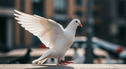 Portrait of a white pigeon bird in close-up detail