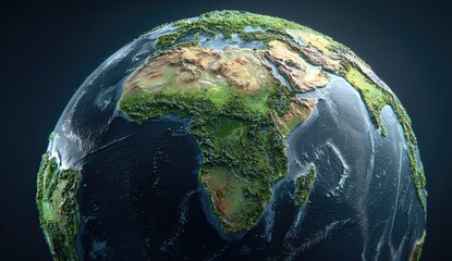Earth globe, continents, oceans, topographic map, 3D render, environmental conservation