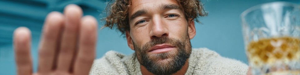 Obraz premium Authentic Confident Young Man Showing Stop Gesture Premium Modern Lifestyle Portrait for Social Media and Marketing Campaigns