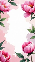 Naklejka premium Elegant pink peony frame, artistic watercolor wash backdrop, petals, elegant, stylish