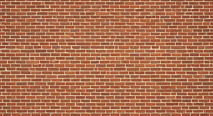 A detailed close up view of a classic red brick wall with visible mortar lines creating a textured background pattern