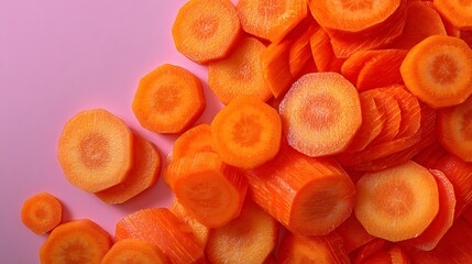 Sliced Carrots on Pink Background Fresh Vegetable Pieces