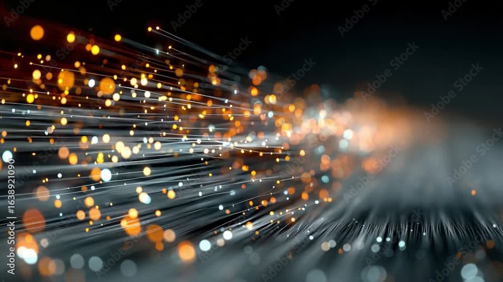 Poster network connection: a mesmerizing, low-angle view showcases a dynamic interplay of luminous fiber op