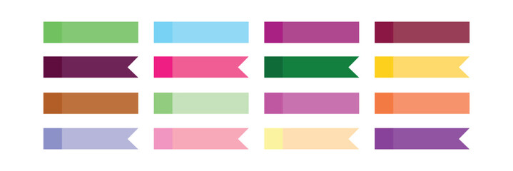 Pointed bookmarks. Stick in notes. Set of long thin paper stickers. yellow, blue, red, violet, orange and green colors. Multicolor post it notes.