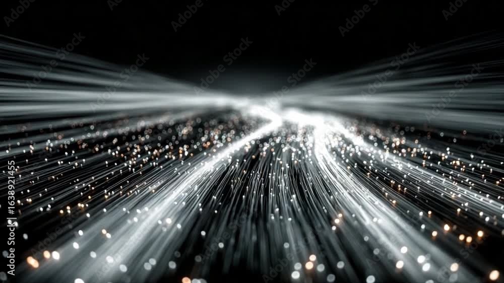 Poster light trails and digital pathways: abstract visual of light trails, flowing across a dark background