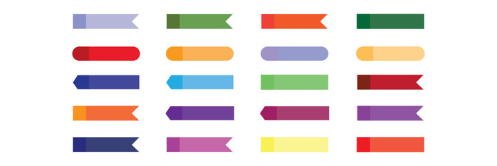 Pointed bookmarks. Stick in notes. Set of long thin paper stickers. yellow, blue, red, violet, orange and green colors. Multicolor post it notes.