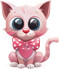 pink valentine cat clipart, valentine cat vector illustration
