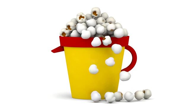 Overflowing Yellow Popcorn Bucket with Spilled Kernels
