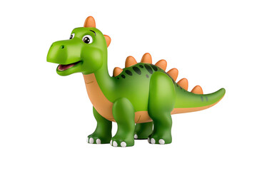 Cute Green Dinosaur Toy with Orange Spikes on Transparent Background