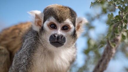 Obraz premium Squirrel Monkey close-up portrait with bright eyes and fur texture detail