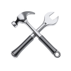 Intertwined reflections craftsmanship tools hammer wrench transparent artistic presentation,