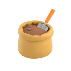 Gardening tools in a bag of soil cultivation concept isolated with a transparent design style