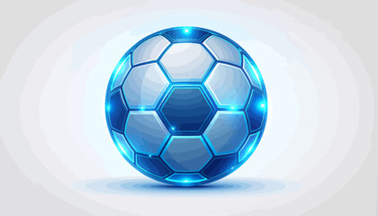 Obraz premium A blue and white soccer ball with glowing highlights, depicted in a digital illustration.