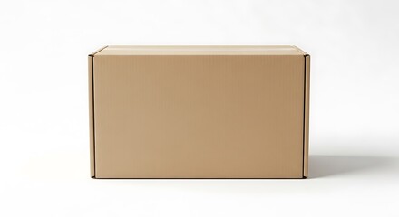 A simple, closed, square cardboard shipping box isolated on a white background with a soft shadow.