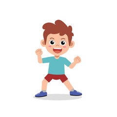 Happy Energetic Young Boy Cartoon Illustration Standing in Playful Active Pose