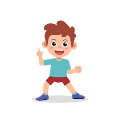 Smiling Young Cartoon Boy Pointing Finger Upwards