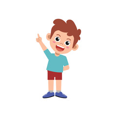 Happy Cartoon Boy Pointing Finger Upwards and Smiling Vector Illustration