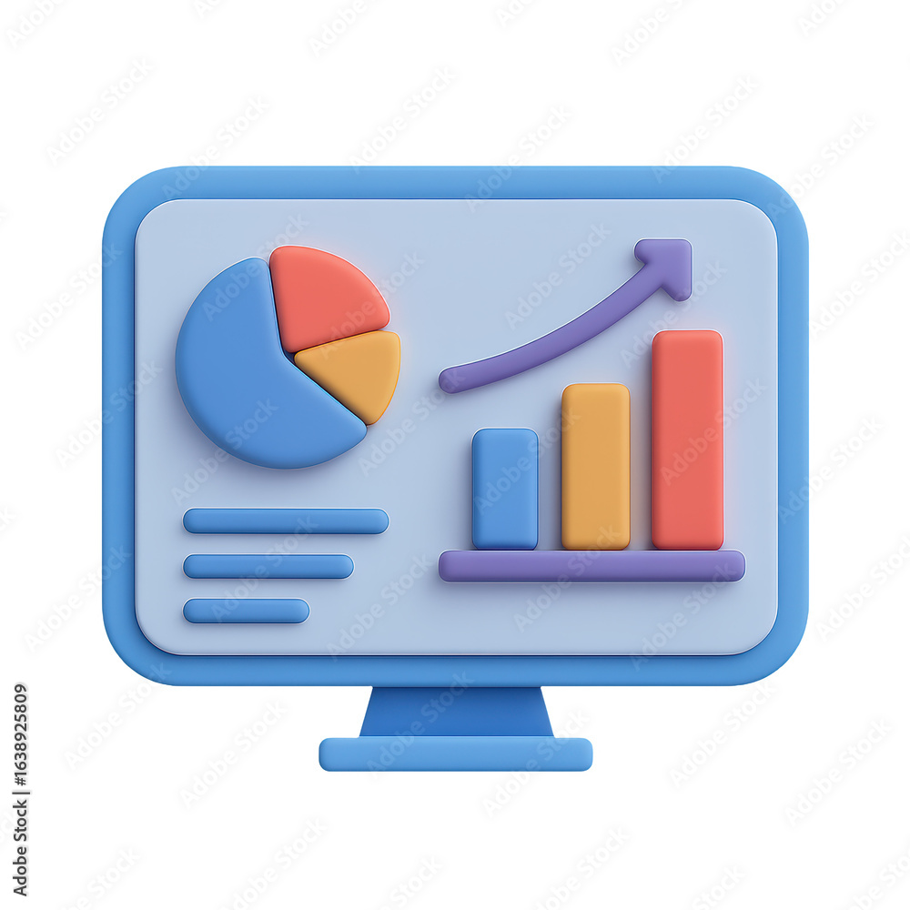 Poster chart and arrow illustrate data-driven business analytics with dynamic visualization showing growth 