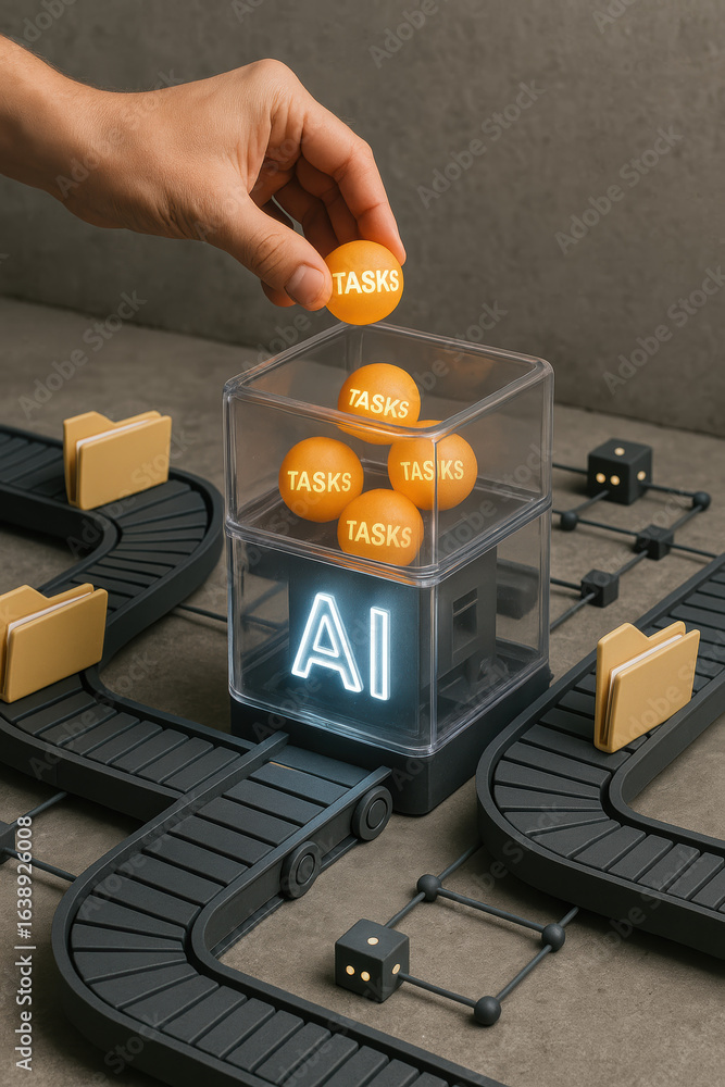 Poster glowing tasks and ai enable automation and process workflow system to increase productivity