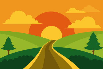 Obraz premium Illustration of a road leading to the sun