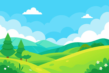 Fototapeta premium Illustration of a green landscape scene
