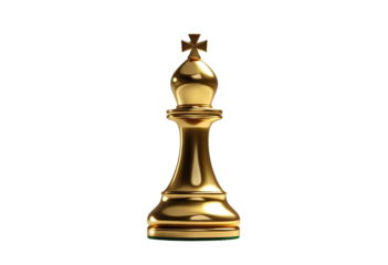 Gold chess pawn 3D rendering isolated for strategy game display.