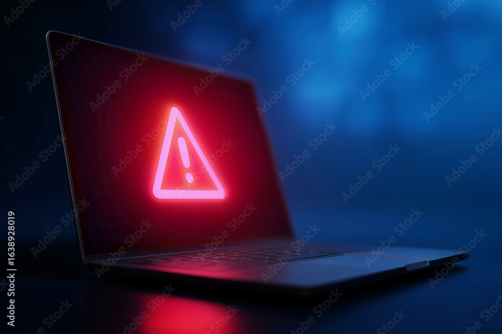 Poster a laptop with a red triangle on it that says 